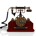 Vintage Electronic Telephone Classic Design With Wooden Base Gold Accents And Rotary Dial