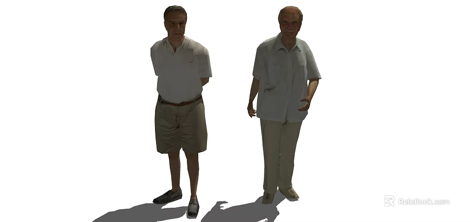 Two Men Standing Together In Casual Outfits With Shadow On White Background 3d model 