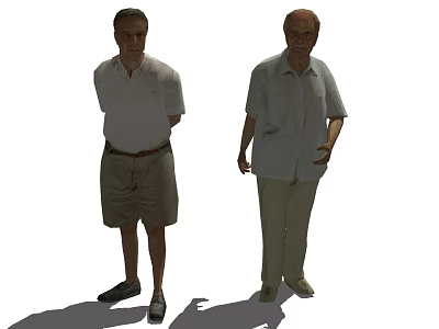 Two Men Standing Together In Casual Outfits With Shadow On White Background 3d model