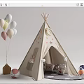 Kids Teepee Tent with Moon and Star Patterns Stuffed Toys and Colorful Balloons Around