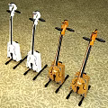 Unique Musical Instrument Sculpture Carving With White Yellow Color And Carved Patterns On Base Support