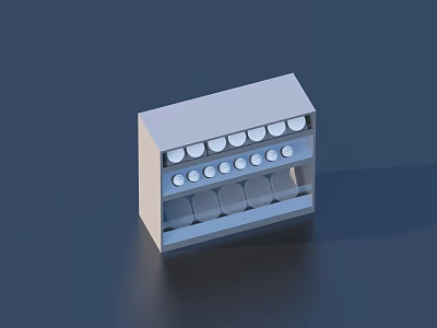 White Multi Tiered Display Shelf With Circular Indentations And Rectangular Slots 3d model