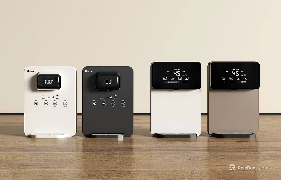 Haier Daily Electrical Air Purifiers With White Black Beige And Digital Display On Wooden Floor 3d model 