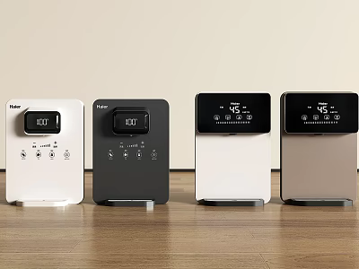 Haier Daily Electrical Air Purifiers With White Black Beige And Digital Display On Wooden Floor 3d model