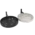 Modern Round Wall Mounted Black And White Marble Washbasins With Black Brackets On Gray Countertop
