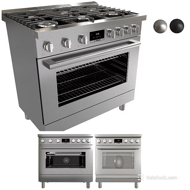 Stainless Steel Kitchen Appliances Stove And Oven Featuring Multiple Knobs And Control Panel 3d model 
