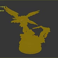 Winged Armored Game Movie Character Battling Blue Warrior On Rock Base With Flames