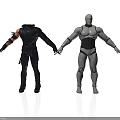 3D Character Models Humanoid Figure With Black Armor And Silver Mechanical Robot Holding Hands