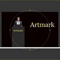 Artmark Presentation Podium With Person Standing Behind Dark Backdrop And Wooden Floor