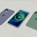Three Apple Smartphones Featuring Fast Charge Screen And Colorful Back Covers 3d model