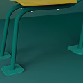 Modern Outdoor Public Seating With Blue Canopies Yellow Seats And Green Metal Frames