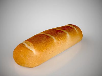 Golden Crust Long Baguette Bread With Sliced Pattern On White Background 3d model