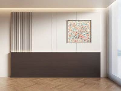 Modern Interior With Reception Desk Wall Art And Herringbone Floor 3d model