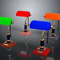 Vintage Style Table Lamps With Green Red Blue Orange Shades And Metal Bases