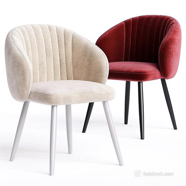 Beige And Red Accent Chairs With Vertical Striped Backrest And White Black Legs 3d model 