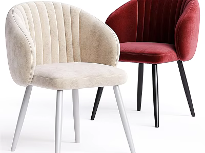 Beige And Red Accent Chairs With Vertical Striped Backrest And White Black Legs 3d model