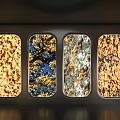 Background Wall Featuring Four Glass Windows with Gold Blue Silver Hues and Intricate Textures