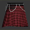 Traditional Red Plaid Kilt with Black Waistband and Silver Chain Ornaments