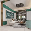 Elegant Beauty Hair Salon Interior With Green White Decor Gold Accents And Comfortable Seating