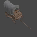 Vintage Wooden Wagon With Canvas Cover And Wooden Seat And Spoked Wheels