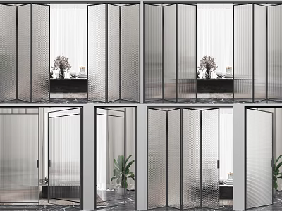 Modern Folding Doors Interior Design With Glass Panels And Metal Grid Frames 3d model