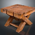 Rustic Single Wooden Chair with Square Seat Crossed Legs and Natural Wood Grain