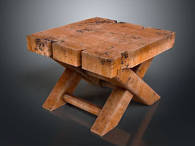 Rustic Single Wooden Chair with Square Seat Crossed Legs and Natural Wood Grain 3d model