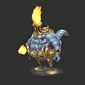 Blue Fiery Monster Character With Golden Ornaments And Lava Details In Game