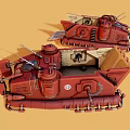 Red Armored Vehicle Model With Tracks Cannon And Interior Details