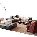 Modern Sofa and Coffee Table Set With Leather Seats Red Chair and Floor Lamp