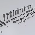 Assorted Hardware Tools Including Bolts Nuts Washers Springs And Hooks 3d model