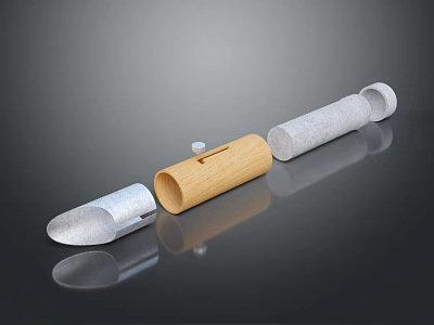 Silver Metal Wooden And Gray Concrete Cylindrical Equipment Tool Components 3d model