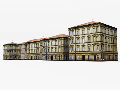 Classical European Architecture With Red Tiled Roof Yellow Facade And Ornate Windows 3d model