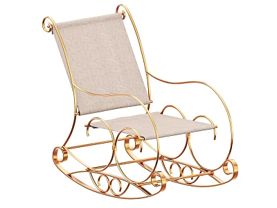 Leisure Rocking Chair with Gold Frame Light Gray Fabric Seat Backrest and Ornate Curved Design 3d model