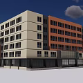 Modern Multi Storey Office Building With Beige Orange Facade And Large Windows 3d model