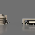 Modern Gray Concrete Building Structure With Exterior Steps And Large Windows 3d model