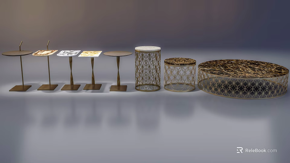 Elegant Modern Side Tables With Intricate Metal Frames And Round Tabletops 3d model