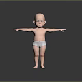 Baby in White Diaper Standing with Arms Outstretched on Black Background
