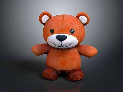 Plush Texture Orange Bear Sculpture Carving With White Inner Ears Black Eyes And Smiling Expression 3d model