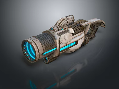 Futuristic Sci Fi Weapon With Blue Glowing Elements And Metallic Mechanical Structure 3d model