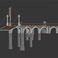 Industrial Bridge Structure with Arched Piers Deck Railings and Mechanical Tower