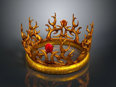 Exquisite Golden Crown Accessory With Red Gemstone And Intricate Decorative Patterns 3d model
