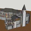 Classical Style Commercial Complex With Clock Tower Multi Story Design And Decorative Windows 3d model