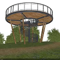 Circular Road Observation Decks With Spiral Stairs Wooden Structures And Metal Railings On Grassland