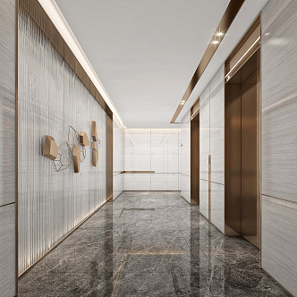 Light Luxury Elevator Hall 3d model