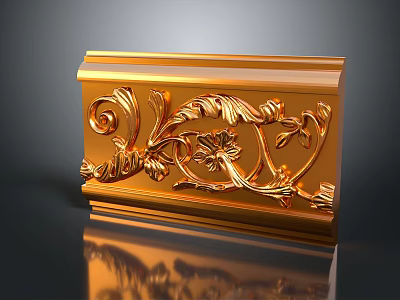 Golden Decorative Panel With Intricate Carved Plant Patterns And Ornate Designs 3d model