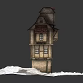 Cartoon Style Tilted Multi story House Scene With Red Roof Light Walls Windows And Snowy Ground