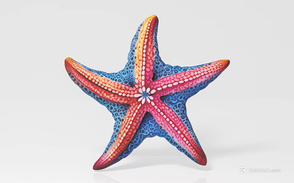 Colorful Marine Starfish with Bright Multicolored Hues Intricate Patterns and Central Floral Design 3d model 