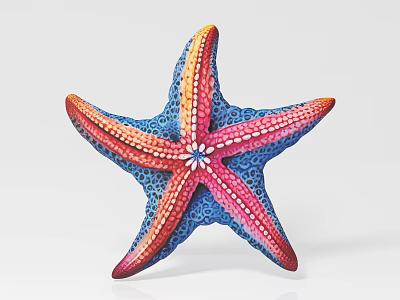 Colorful Marine Starfish with Bright Multicolored Hues Intricate Patterns and Central Floral Design 3d model