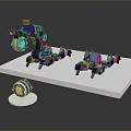 Blue Mechanical Robot Game Movie Character With Multiple Components And Circular Part On White Platform